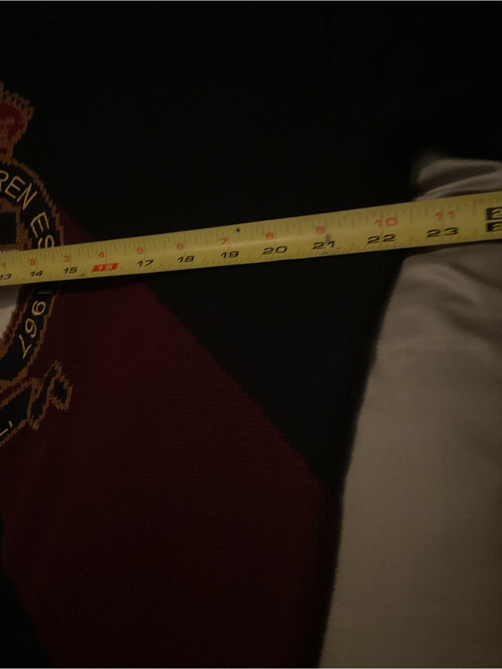 Ralph Lauren Navy Crewneck Sweater with Burgundy Diagonal Stripe & Crest - Picture 8 of 13